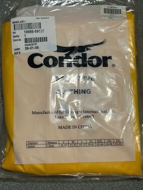NIP Condor Protective Clothing Yellow Rain Jacket Mens  Sz L